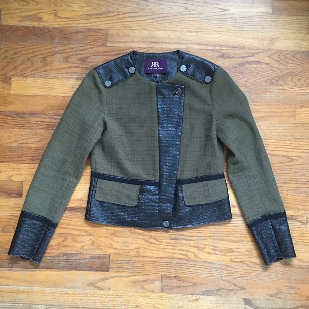 Rachel Roy Green Tweed Jacket Size 0 EUC - Picture 2 of 8